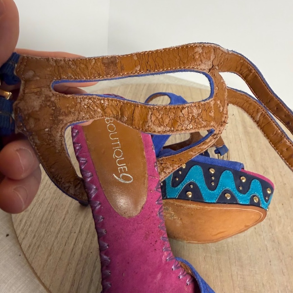 Boutique 9 Blue Suede Platform Heels Studded Ankle Strap Women’s 5.5 - Picture 7 of 9
